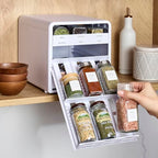 YouCopia SpiceStack,18-Bottle Adjustable Spice Rack Organizer, Pull-Out Seasoning Holder for Kitchen Cabinet and Pantry Storage with 104 Labels and Adjustable Dividers, Speckled White - style: 18-Bottle