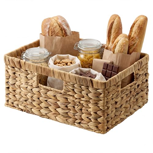 StorageWorks Large Rectangular Wicker Basket, Water Hyacinth Storage Basket with Built-in Handles, 1 Pack - color: Natural (Water Hyacinth), size: 15"L x 11"W x 6 ¾"H