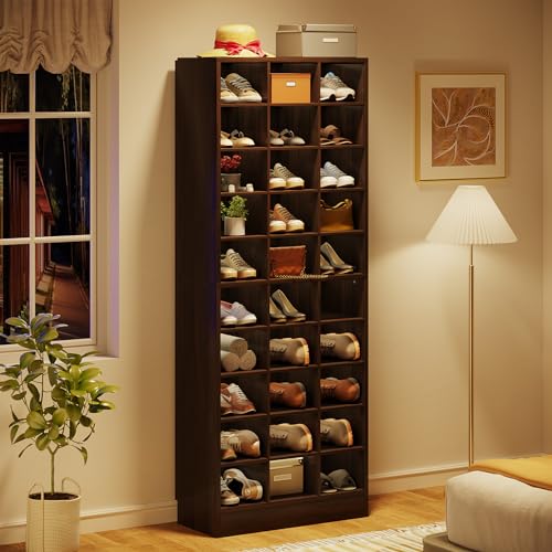 Tribesigns 10-Tier Shoe Storage Cabinet, Espresso Wooden Shoe Rack with 30 Cubbies, Freestanding Tall Entryway Shoe Organizer for Closet, Entryway, Living Room - color: Espresso