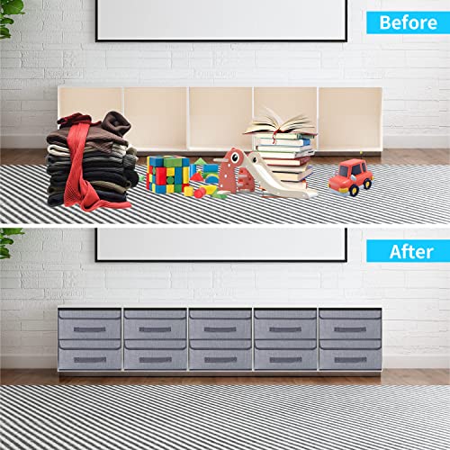 Onlyeasy Foldable Storage Bins Cubes Boxes with Lid - Storage Box Cube Cubby Basket Closet Organizer Pack of 2 with Leather Handles for Closet Bedroom, 13" x 13", Linen-like Grey, MXDLB2P - color: Linen-like Grey - M