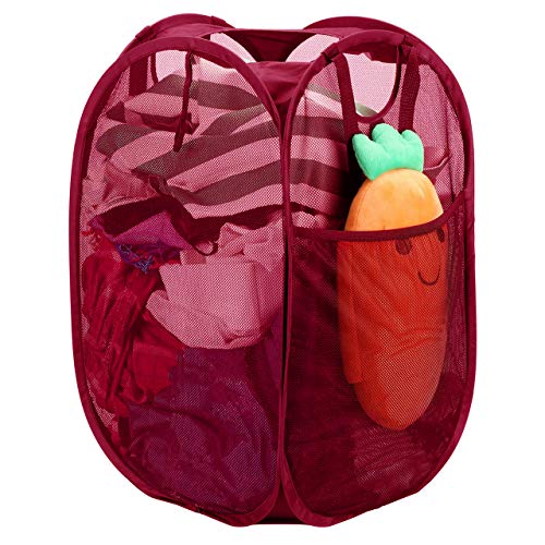Strong Mesh Pop-up Laundry Hamper, Quality Laundry Basket with Durable Handles Solid Bottom High Carbon Steel Frame, Easy to Open and Fold Flat for Storage (Red) - color: Red, size: 1-Pack