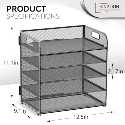 Letter Tray Paper Organizer 5-Tier Desk Organizer File Organizer Paper Holder with Handle, Metal Desktop Document Shelf Tray Office Classroom Organization - Black - color: Black