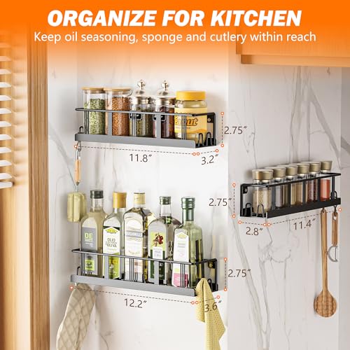 Bunoxea Spice Rack Wall Mounted 3 Pack, Space-Saving Spice Organizer for Spice Jars and Seasonings,Screw or Adhesive Hanging Spice Rack Organizer for Your Kitchen Cabinet,or Pantry Door - color: Black, size: 3 Pack