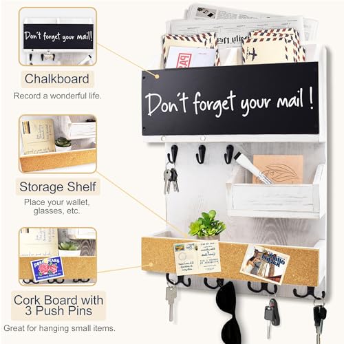Mail Organizer Wall Mount，Key Holder Mail and Key Organizer for Wall with Shelf, Chalkboard, Corkboard, Home Decor for Room Office Entryway(Ivory White) - color: Ivory White, size: Vertical