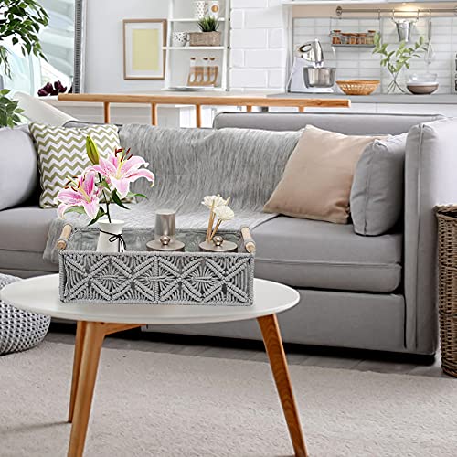 Macrame Storage Basket Boho Decor Baskets for Organizing Woven Decorative for Countertop Toilet Paper Basket for Tank Top for Home Decor Bedroom Nursery Livingroom Entryway (Set of 2,Grey) - color: grey