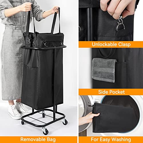 WOWLIVE 100L Rolling Laundry Hamper with Wheels Large Laundry Basket Organizer Laundry Cart with Steel Frame and Removable Bag Foldable Tall Dirty Clothes Hamper Dorm Room Storage for Bedroom (Black) - color: Black, size: 100L (17.0×13.0×30.8in)
