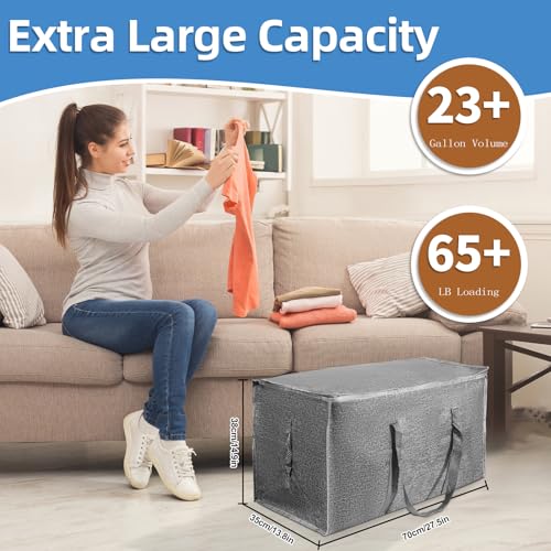 8 Pack-Extra Large Heavy Duty Moving Bags - Waterproof Storage Totes with Handles & Zippers, Foldable for College Dorm, Storage (Gray) - color: Gray, size: 8