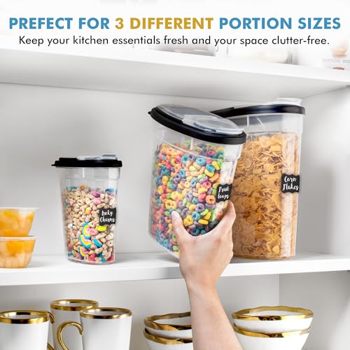 Shazo 3 PC Cereal Container Storage Set (5.2L, 2.8L, 1.2L) - Large Airtight Food Storage Containers with Flip-Top Lids, BPA-Free Plastic Cereal Dispenser for Pantry, Rice, Flour, Sugar & Pasta