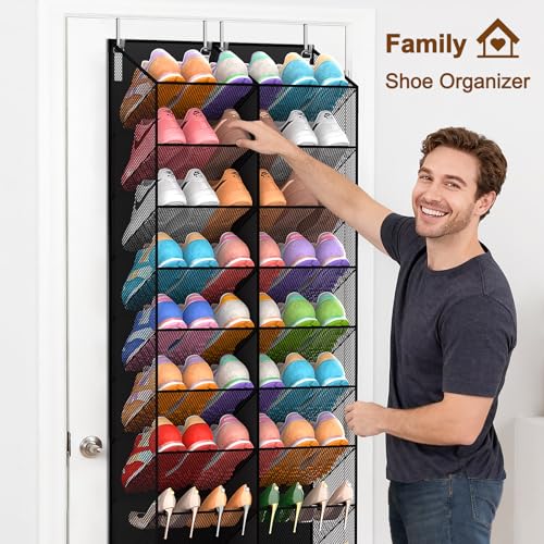 UVIAHOMI 30 Pairs Over the Door Shoe Organizer, Breathable Mesh Pocket Hanging Shoe Storage for Closet, 10-Tier Door Shoes Rack, Handing Shoes Holder Fit All the Family's Sneakers, Boots, Heels, Black - color: Black