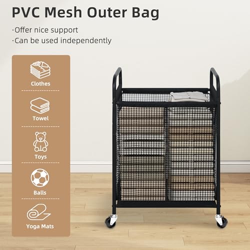 STORAGE MANIAC Rolling Laundry Hamper with Wheels 1-Section Laundry Sorter Rolling Laundrys Basket on Wheels with Removable Bag Clothes Hamper Laundrys Organizer Cart Bathroom Bedroom 90L Beige - color: Beige, size: 1-Section