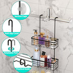 HapiRm Hanging Shower Caddy Organizer - No Drilling Shower Organizer with Hooks, Rustproof & Waterproof 304 Stainless Steel Bathroom Shelves - Black - color: Black
