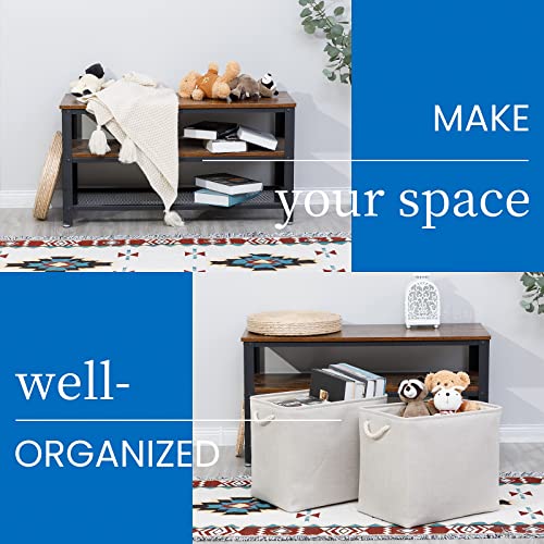 Bidtakay Fabric Beige Baskets Extra Large Organization Baskets for Clothes Set of 2 Collapsible Storage Bins for Shelves Cabinet 17x12x15 In Organizing Bins for Bedroom Blankets Pillow Towels Storage - color: Light Beige, size: 2 Pack-XL-17x12x15 In