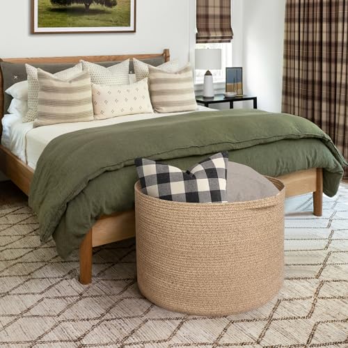 MEGASKET 115L Wicker Storage Basket, 23.6"x15.7" Woven Cotton Rope Basket, Giant Kids Dog Toy Bin Organizer, XXXL Blanket Pillow Holder for Living Room, Brown Variegated Wicker Baskets for Organizing - color: Brown Variegated, size: 23.6"x23.6"x15.7"