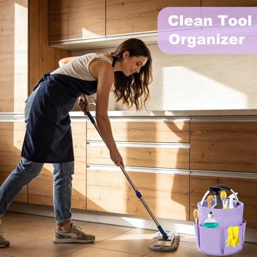 Cleaning Caddy with Handle, 17L Foldable Cleaning Supplies Organizer, Portable Storage Basket, Cleaning Supply Caddy, Multifunctional Cleaning Bucket Bag for Garden, Home, Kitchen (Purple) - color: Purple