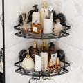 TAILI Powerful Suction Cup Corner Shower Caddy 2 Pack, Stainless Steel Rustproof Shower Shelf with Hook, Drill-free Wall Mounted Basket, Large Capacity Removable Suction Cup Bathroom Organizer, Black - style: Corner Caddy, Black