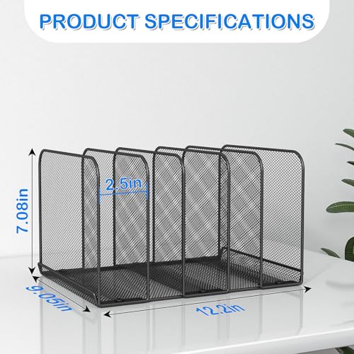 TOPCJ 5 Sections Desk File Holder/Rack/Sorter,Mesh File Organizer,File Folder Organizer,Metal Upright Desktop Organization for Documents,Magazine,Kitchenware,Antiskid,Antirust,Sturdy,2 Packs - style: 2 Packs