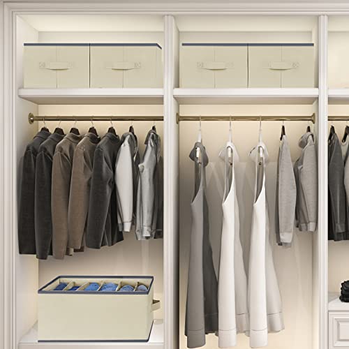3 Pcs Large Size Wardrobe Clothes Organizers 6 Grids for Pants, Jeans, Sweater, T-shirt, Thin Coat, Dress Stackable Closet Drawer Organizer Storage Bin Container with Sturdy Handles, Beige - color: Beige, size: 3 Pack