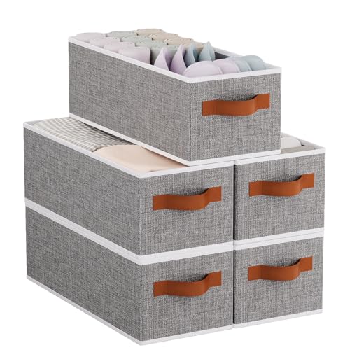 Foldable Storage Baskets, Fabric Clothes Organizer Boxes, 15 x 6 x 5 Collapsible Clothes Organizer Boxes with Handles, Gray, 5-Pack - color: Grey, size: 5-Pack