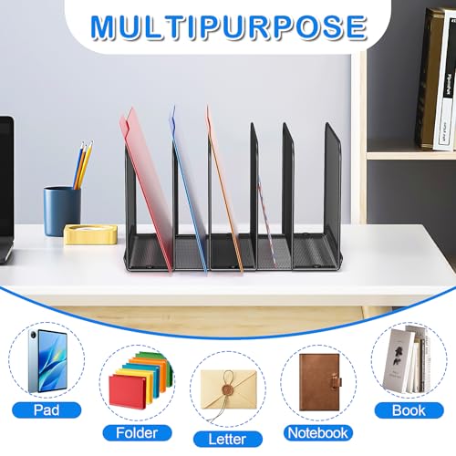 TOPCJ 5 Sections Desk File Holder/Rack/Sorter,Mesh File Organizer,File Folder Organizer,Metal Upright Desktop Organization for Documents,Magazine,Kitchenware,Antiskid,Antirust,Sturdy,1 Pack - style: 1 Pack