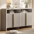 ModernMate 59" Sideboard Buffet Cabinet with Storage, Modern Fluted 4-Door Credenza Accent Cabinet with Open Storage Shelf, Curved Coffee Bar Table, Large Storage Cabinet for Living Room, Entryway