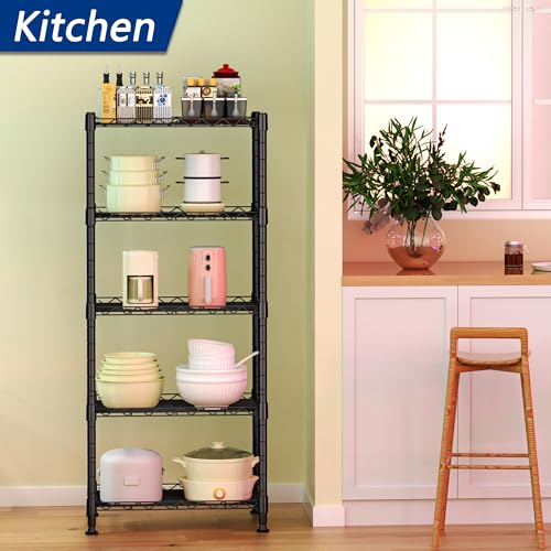 REGILLER 5-Wire Shelving Metal Storage Rack Adjustable Shelves,Standing Storage Shelf Units for Laundry Bathroom Kitchen Pantry Closet(Black,11.8" D x 16.6" W x 53.5" H) - color: Black, size: 5tier 11.8"D x 16.6"W x 53.5"H