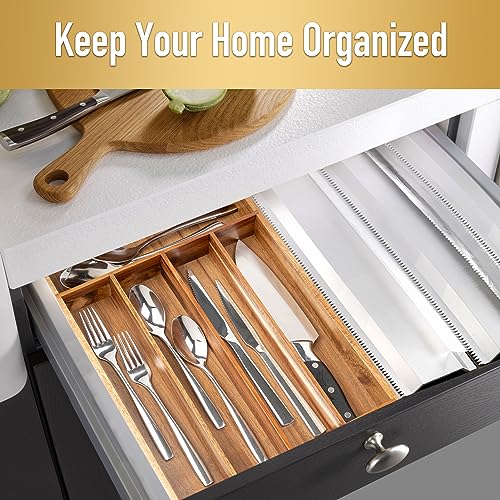 Besilord Silverware Organizer Kitchen Drawer Organizer Utensil Organizer Acacia Silverware Holder Cutlery Organizer in Drawer Flatware Organizer Tray(5 slots, Acacia - color: Acacia, size: 5 Slots