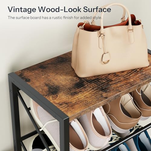 HOOBRO Narrow Shoe Rack for Small Spaces, Slanted Shoe Organizer for Entryway, Slim Angled Shoe Storage Rack for Closet, Space Saving 9 Tier Shoe Shelf Holds 8-16 Pairs, Rustic Brown BF92XJ01 - size: 9 Tier ( 60.6"H)