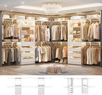 Aheaplus Closet System with Drawers Set of 2, Wood Closet Organizer System with 8 Hanging Rods & Top Shelves, Walk-in Closets Organizer Wardrobe Clothes Rack System, Cut Fits Spaces 4-9FT. Wide, White - color: White-2Sets