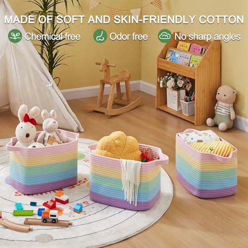 OIAHOMY Storage Basket, Woven Baskets for Storage, Cotton Rope Basket for toys,Towel Baskets for Bathroom - Pack of 3, Rainbow Pastel - color: Rainbow Pastel, size: 3 pcs-13”x9.9”x8.7”