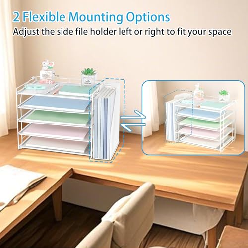 AUPSEN Desk Organizers and Accessories, 5-Tier Desktop Paper File Organizer with Removable File Holder, Desk Accessories & Workspace Organization for Home Office Supplies (White) - color: White
