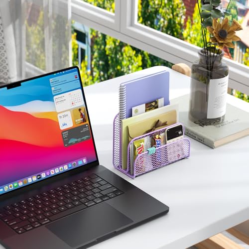 gianotter Mail Organizer Countertop, Metal File Holder with 3-Slot, Purple Desk Accessories & Workspace Organizers (Purple) - color: Purple