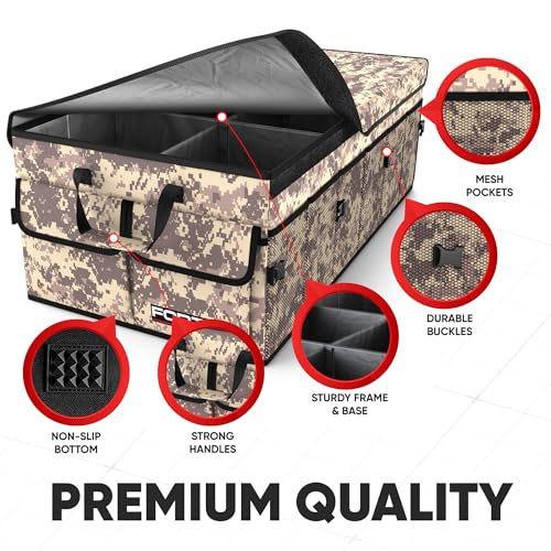 FORTEM Trunk Organizer For SUV Car Trunk Organizer, Foldable Storage, Car Accessories for Women Men, Collapsible Bag, Perfect Christmas Gifts, 600D Oxford, Non Slip Bottom, Straps, Soft Cover (85L) - color: Desert Camo, size: XL (85L)