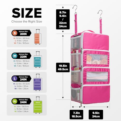Suitcase Organizer, Travel Luggage Organizer Hanging Shelves Packing Cube Closet/Collapsible Portable Travel Organizer for Carry-on - color: Pink-S-4 Tier, size: Small