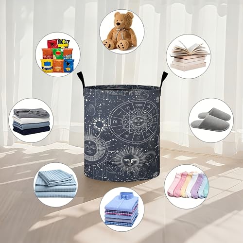 Sun Moon Laundry Basket Foldable Oxford Cloth Tote Bag Laundry Hamper Clothes Storage Bucket Organizer For Bathroom/Laundry Storage/Bedroom 19.6x15.7 Inch - color: Sun Moon