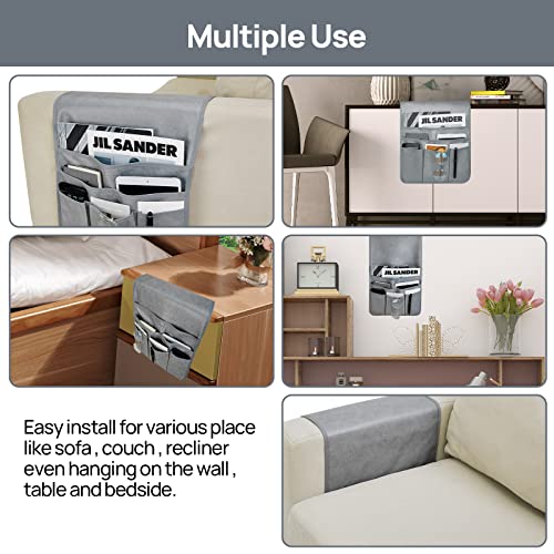 Teniux Remote Control Holder Faux Leather Armrest Organizer with 6 Pockets for Recliner Couch Sofa, Armchair Caddy for Smart Phone, Book, Magazines, Ipad, Remotes (Grey) - color: Grey