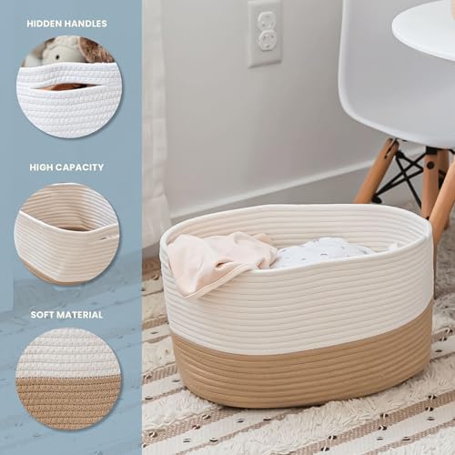 OrganiHaus Rope Baskets for Shelves - Set of 3 Woven Storage Baskets for Organizing, Closet & Toy Storage - Honey/Off-White - 15x9x10 - color: Honey / Off-White