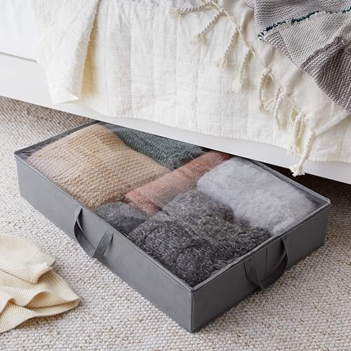 Amazon Basics Under Bed Storage Bags for Clothes, Blankets and Linens, Foldable Fabric Containers with Clear Window and Handles, 30.2" x 20" x 5.7", Gray, 2-Pack - size: 30.2" x 20" x 5.7", style: Flat Loop Handles Underbed - 2 Pack