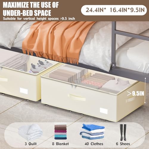 EE-RoomWorld Under Bed Storage with Wheels, No Assemble Required 10 inches height Under Bed Storage bins,Large capacity Rolling Underbed Shoe Storage containers，dorm underbed storage drawers - color: Beige, size: 10 inch height
