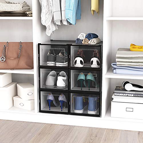 OnDisplay Clik Stackable Interlocking Shoe Box System (Medium Clear/Black, Set of 2) - color: Medium Clear/Black, size: Set of 2