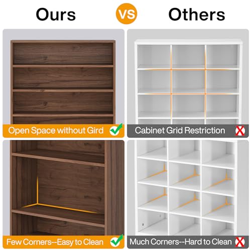 Tribesigns Tall Shoe Cabinet, 9 Tiers 40-45 Pairs Heavy Duty Wood Freestanding Shoe Storage Cabinet, 70.8'' Tall Shoe Cabinet with Open Storage for Entryway (1, Brown) - color: Brown