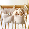 Cotton Baby Bedside Hanging Storage Bag,2 Pockets Organizer for Baby Cribs and Toys (Oatmeal) - color: Oatmeal