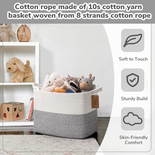 Goodpick Woven Storage Basket, Cotton Rope Baskets with Handles, Toy Baskets Storage Kids, Blanket Basket for Living Room, Bedroom, Gray and White, 18 x 14 x 12 Inches - color: Light Grey, size: 18"L x 14"W x 12"H