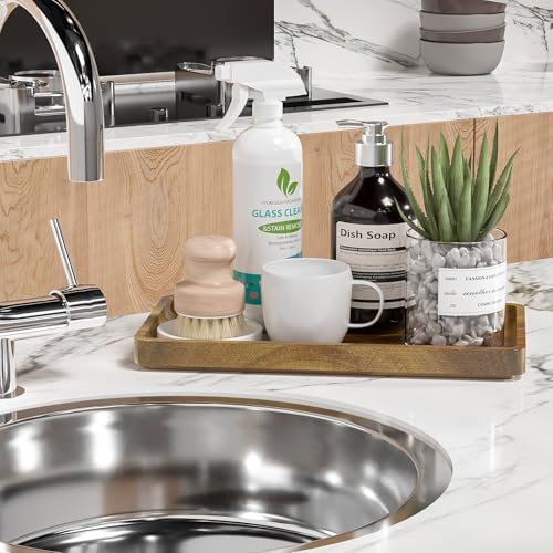 WEENSON Acacia Wood Bathroom Vanity Tray for Soap Dispenser, Toiletries, Makeup, Perfume, Decor, Kitchen Tray for Counter Salt Spice, Toilet Tank Tray for Candle, Nightstand 11.8"x6.1" - color: Acacia, size: 11.8" x 6.1" x 0.8"