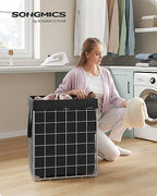 SONGMICS Laundry Hamper, 23.8 Gal. (90L) Laundry Basket, Collapsible Clothes Hamper, Removable and Washable Liner, Metal Wire Frame, for Bedroom Bathroom, Silver and Classic Black ULCB190B01 - color: Silver + Classic Black, size: 90 L