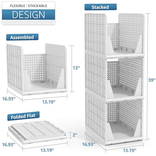 Sorbus Stackable Shelf Organizer Baskets – Plastic Closet Organizer for Clothes, Pantry, Bathroom, Kitchen & Garage – Open Front Storage Bins for Cabinets, Countertops & Under Shelf Organization - size: 3 XL