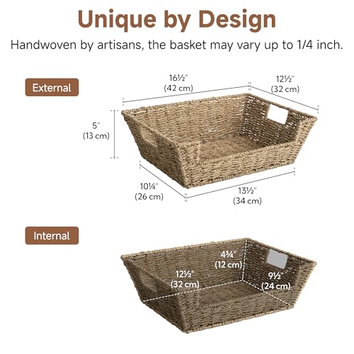 StorageWorks Seagrass Baskets for Organizing with Built-in Handles, Stackable Wicker Pantry Baskets for Shelf, Pantry Organizers and Storage for Shelves,2-Pack - color: Natural(Seagrass), size: 16 ½"L x 12 ½"W x 5"H