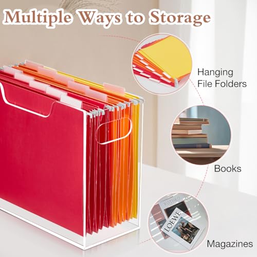 Jumyee Clear Acrylic File Folder Organizer with Handle – Portable Hanging File Box for Letter/A4, See-Through Desktop File Storage for Home Office School (No Folders Included) - size: 1 Section Portable