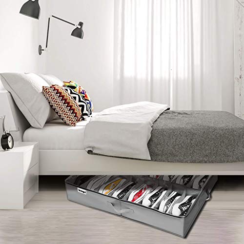 INAYA Under Bed Shoe Storage Organizer Set of 2, Fits 32 Pairs, Underbed Shoe Box Storage Containers Adjustable Dividers w/Bottom Support, Clear Foldable Shoes Storage w/Reinforced Handles - size: 16+16 Cells