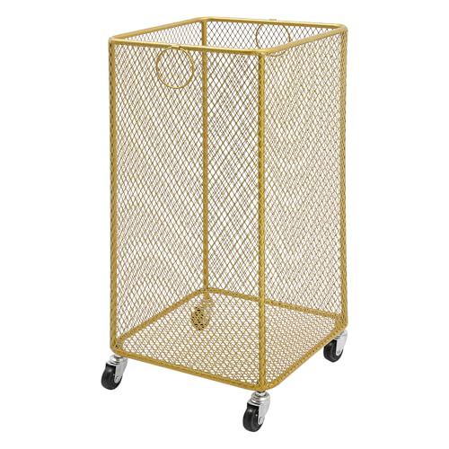 Metal Laundry Storage Cart - Square, Mesh Wire Rolling Laundry Hamper with Wheels & Ring Handles, Clothes or Linen Storage Organizer Hamper Bin Laundry Basket, 12"L x 12"W x 22"H, Gold - color: Gold, size: Square - 12"W
