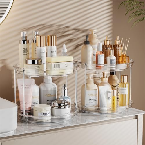 LAMU 2 Pack 2 Tier Lazy Susan Turntable Organizer 9.25'' Rotating Spice Rack Organization for Cabinet, Kitchen, Pantry, Countertop, Bathroom, Vanity, Medicine Cabinet Organizer, Clear - color: Clear, size: 9.25in 2Pack